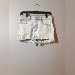 American Eagle Next Level Stretch Shirts Denim Blue Distressed Cut Off Size 4